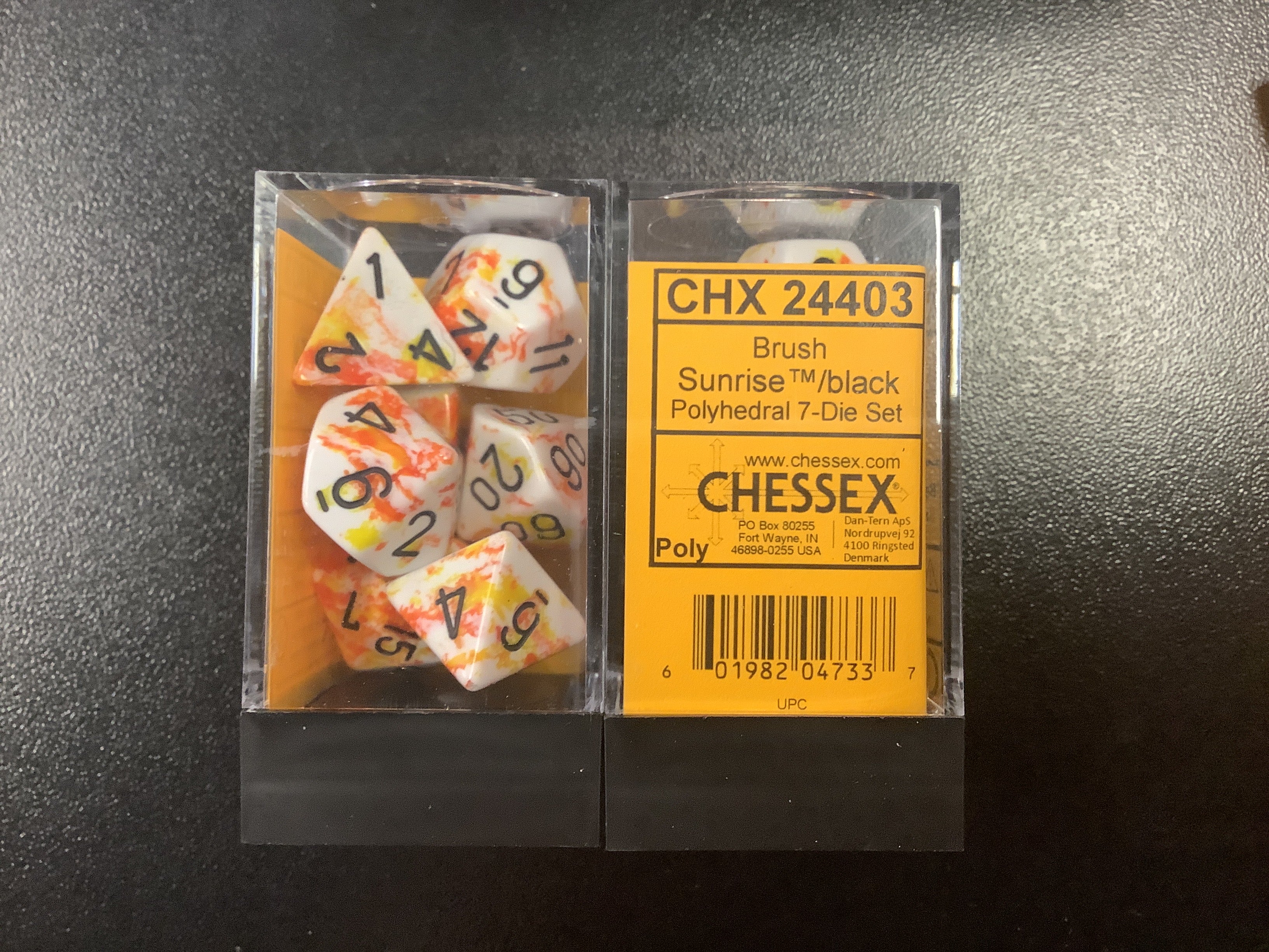 Chessex Brush Sunrise/Black polyhedral 7-die set CHX 24403