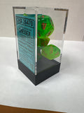 Dice set: Chessex 26470 Gemini plasma green – teal/orange polyhedral seven dice set