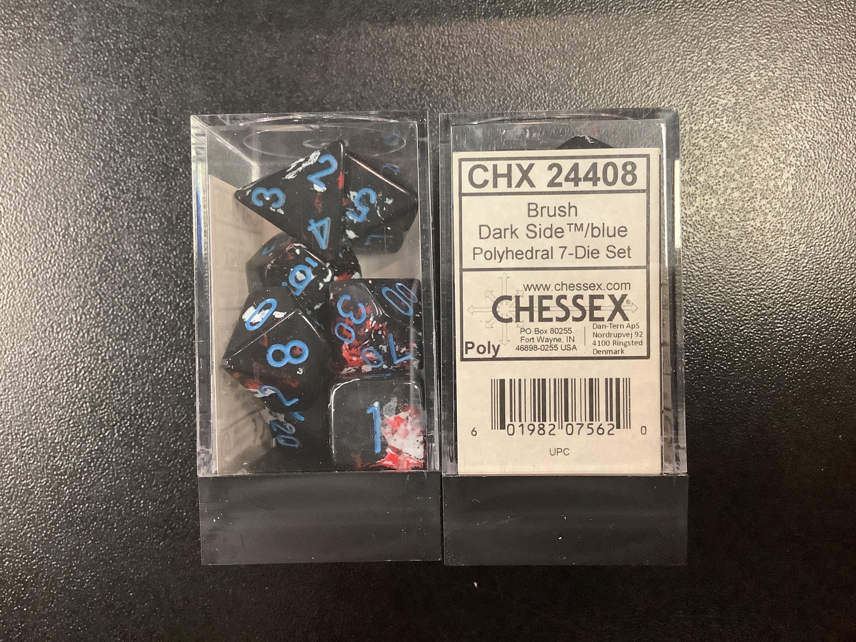 Chessex brush dark side / blue polyhedral 7-die set chx 24408