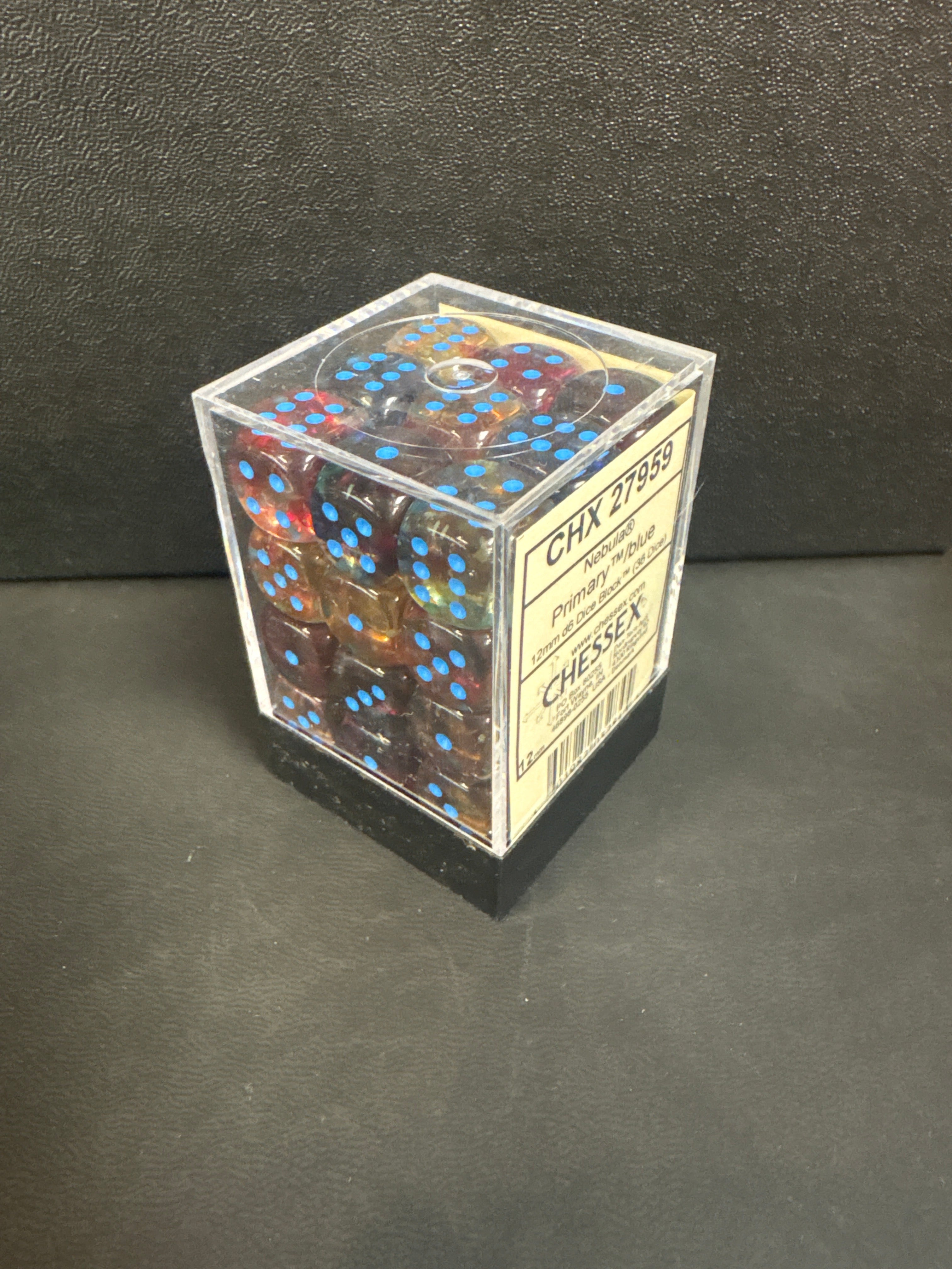 Dice set: Chessex 36 mini dice Nebula Primary Blue luminary effect glow in the dark- CHX 27959
