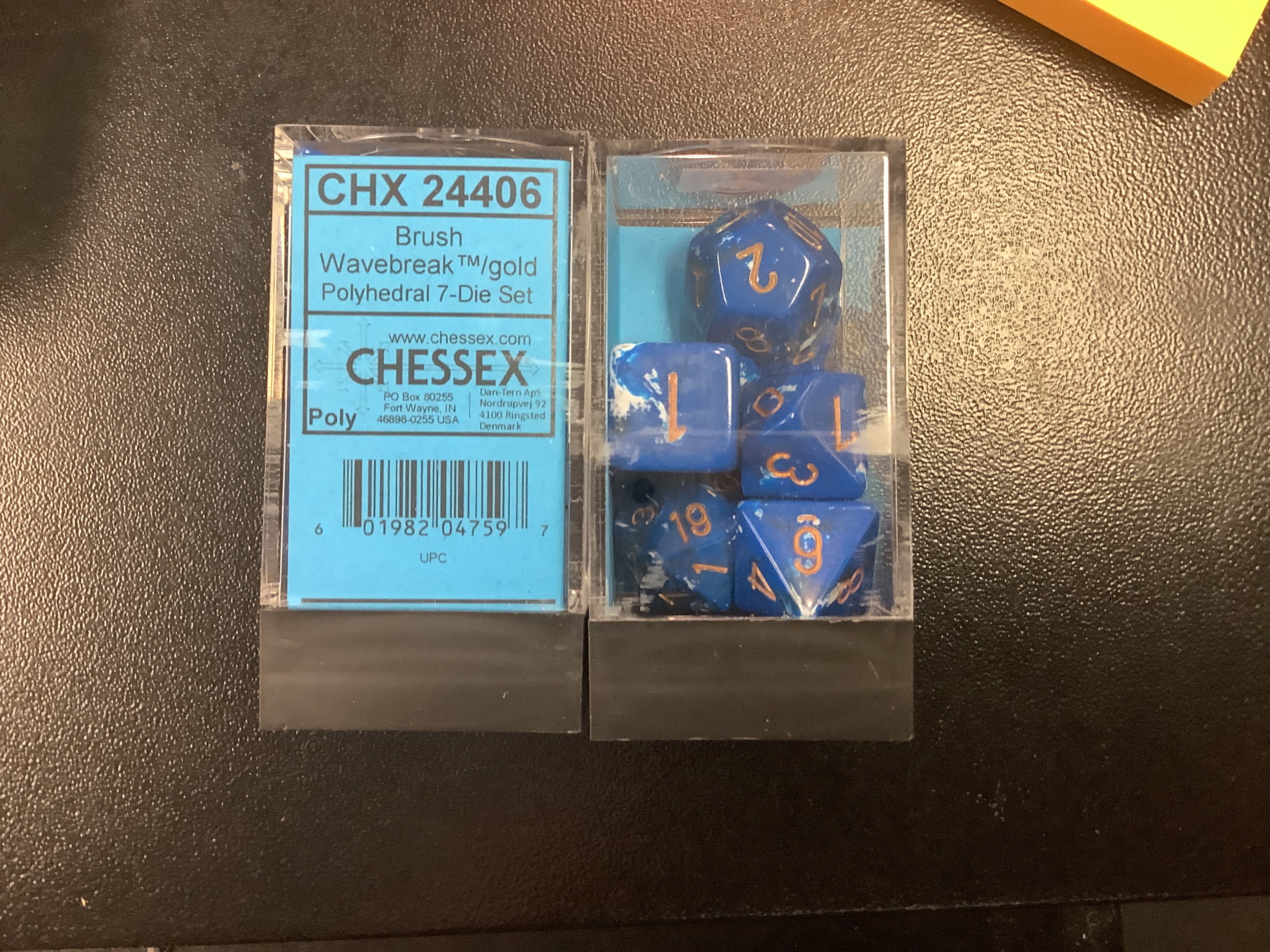 Chessex brush wavebreak/gold polyhedral 7-die set chx 24406
