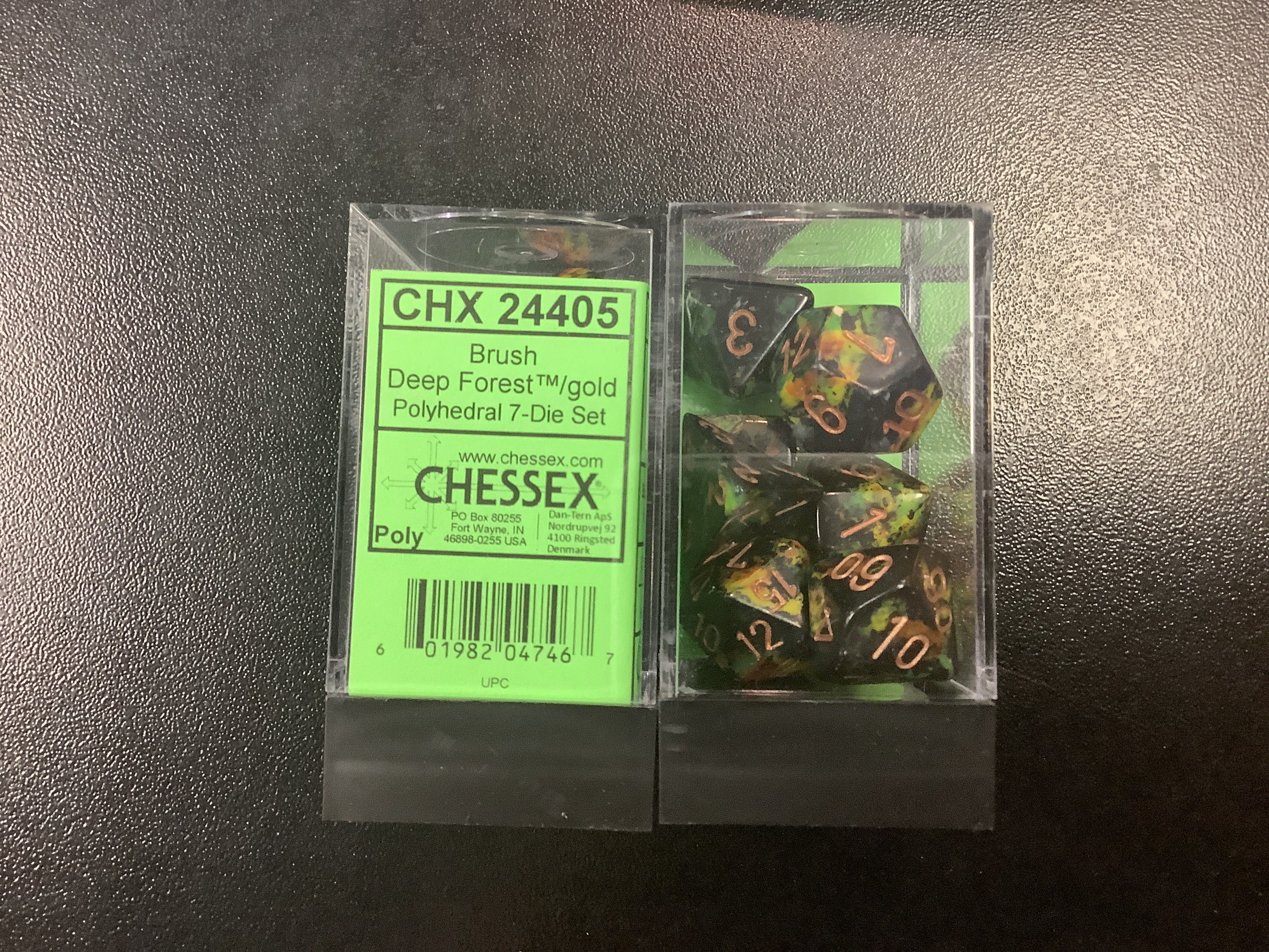 Chessex deep forest/gold polyhedral 7-die set CHX 24405