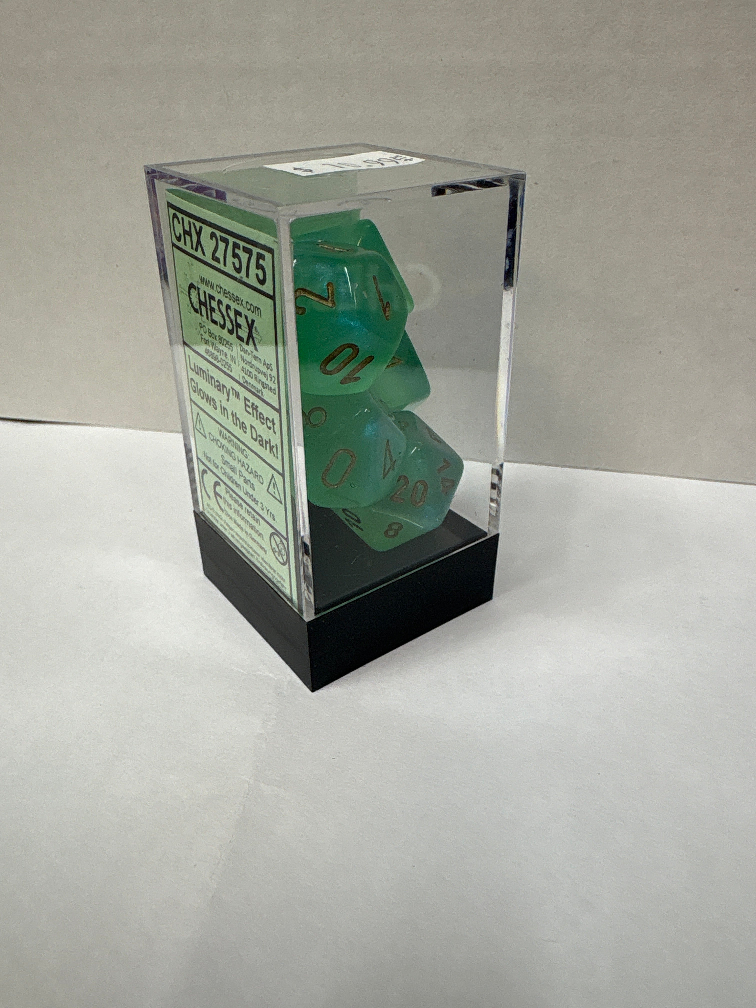 Dice Set: Chessex 27575 Borealis light green/gold polyhedral seven dice set